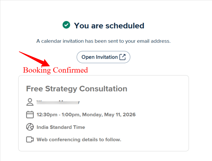 Calendly booking confirmation for a Free Strategy Consultation call